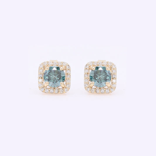 0.99 Ct Round Blue Diamond 14K Gold Earrings