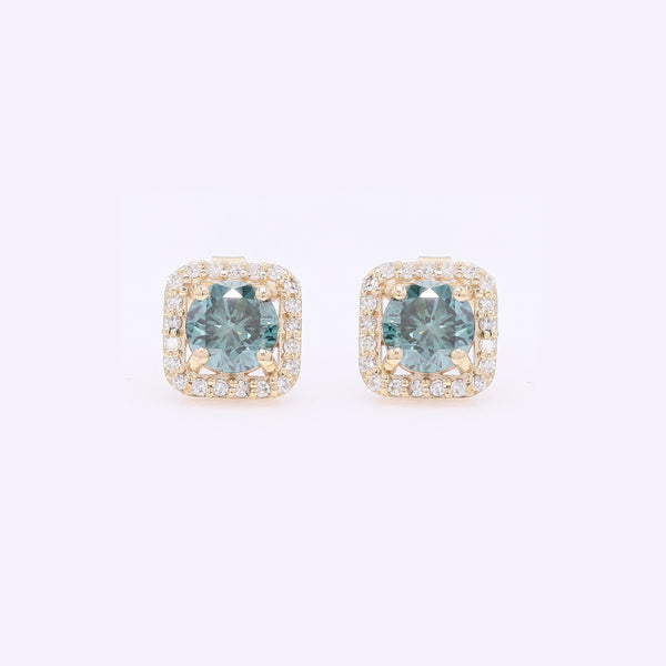 0.99 Ct Round Blue Diamond 14K Gold Earrings