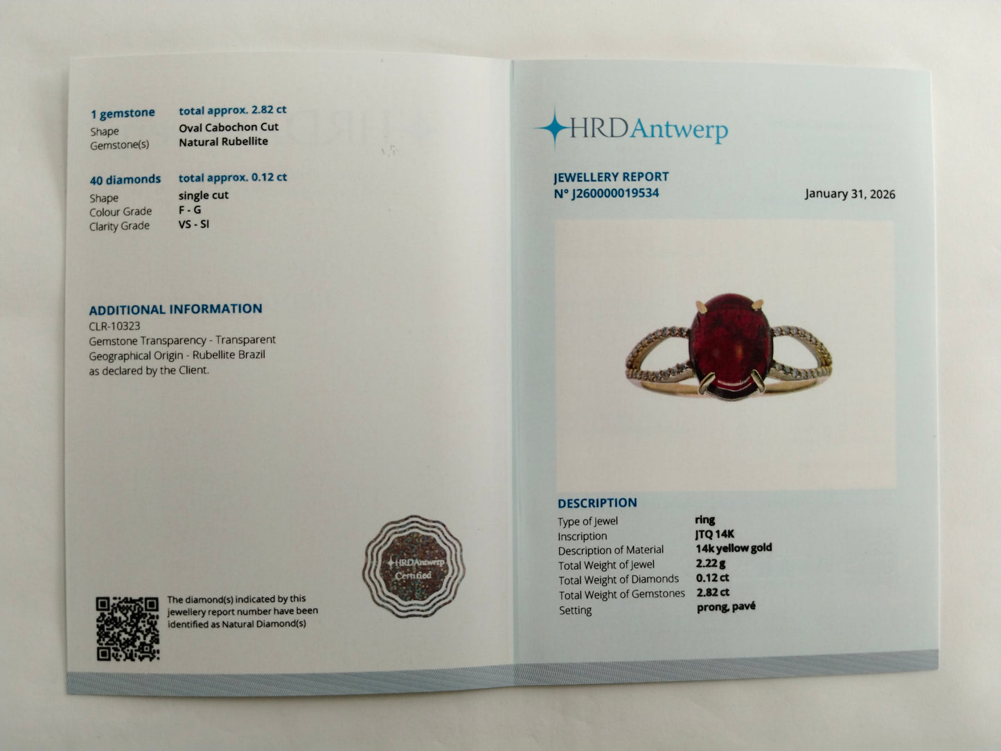 2.94 Ct Oval Cabochon Cut Natural Rubellite 14K Gold Ring
