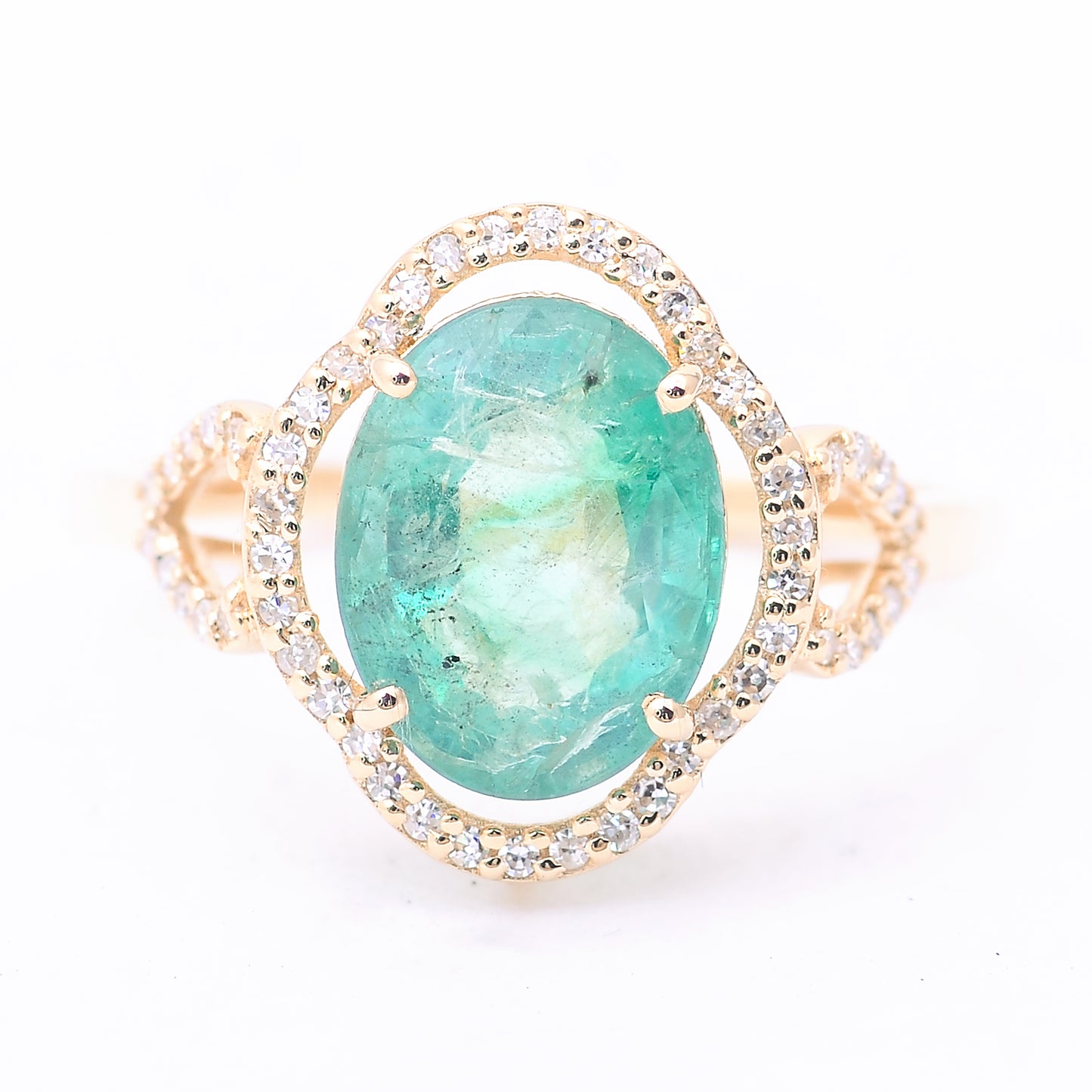 2.84 Ct Oval Mixed Cut Natural Emerald 14K Gold Ring