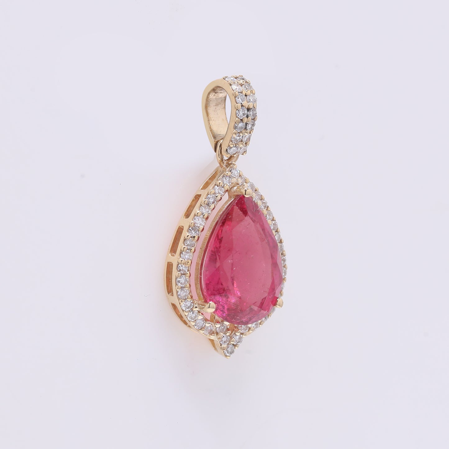 2.06 Ct Pear Mixed Cut Natural Pink Tourmaline 14K Gold Pendant
