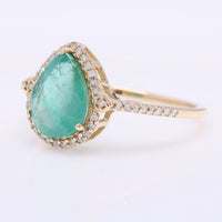 1.83 Ct Pear Mixed Cut Natural Emerald 14K Gold Ring