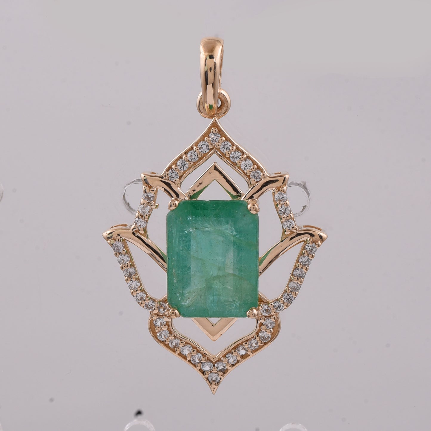 2.19 Ct Octagon Step Cut Natural Emerald 14K Gold Pendant