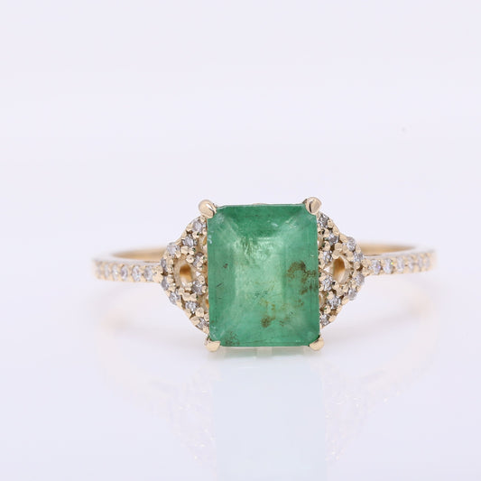 1.02 Ct Octagon Step Cut Natural Emerald 14K Gold Ring