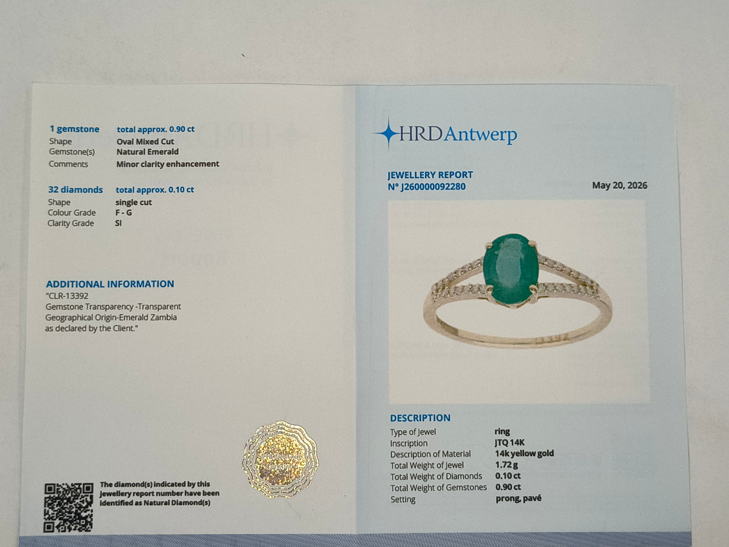 1.00 Ct Oval Emerald 14K Gold Ring