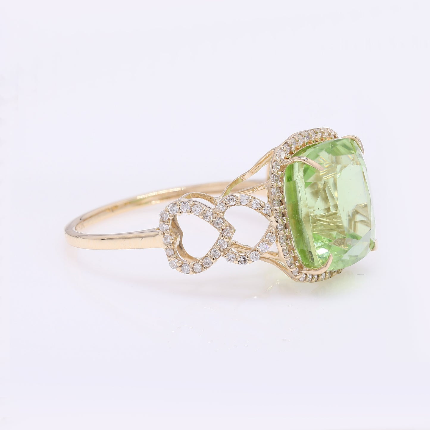 7.27 Ct Cushion Mixed Cut Natural Peridot 14K Gold Ring