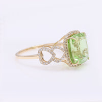 7.27 Ct Cushion Mixed Cut Natural Peridot 14K Gold Ring