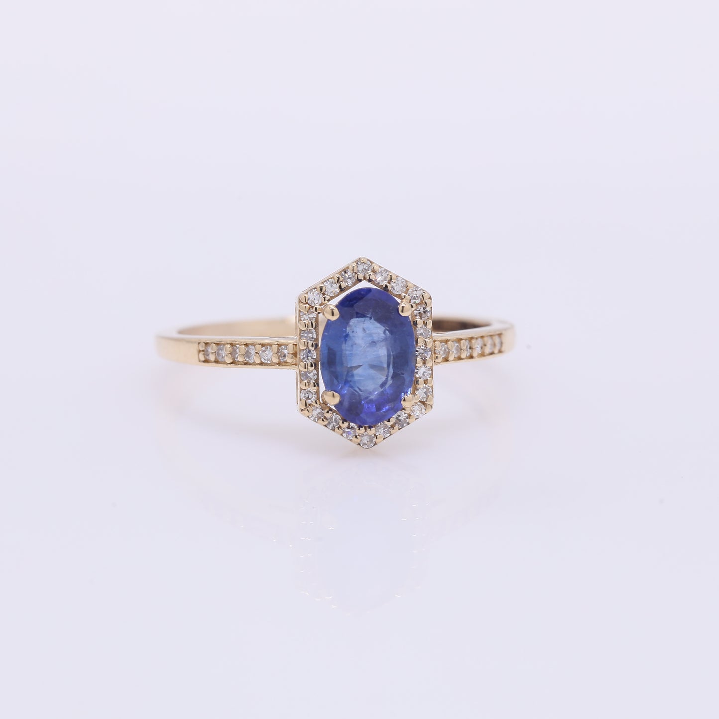 1.15 Ct Oval Mixed Cut Natural Sapphire 14K Gold Ring