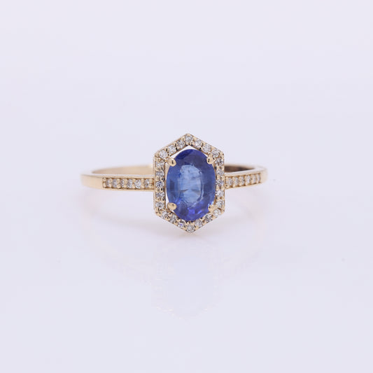 1.15 Ct Oval Mixed Cut Natural Sapphire 14K Gold Ring