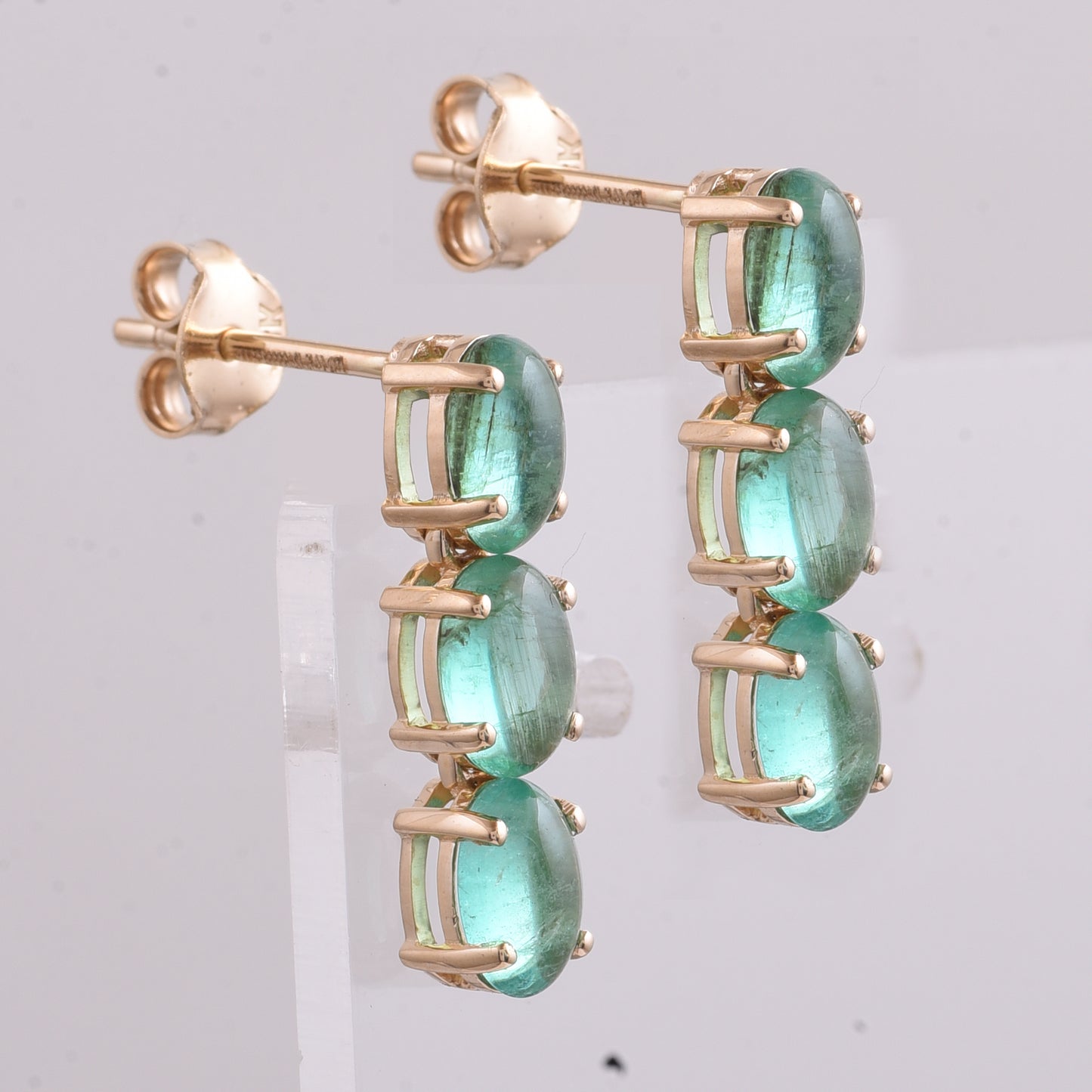 2.75 Ct Oval Cabochon Cut Natural Emerald 14K Gold Earrings