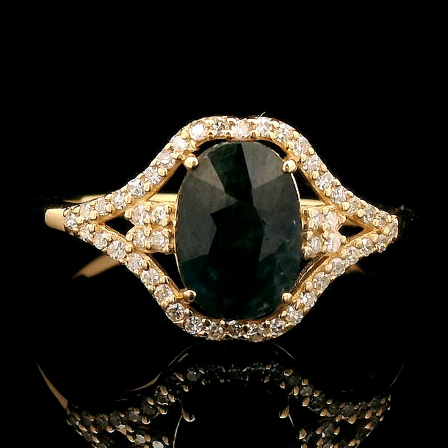 1.64 Ct Oval Mixed Cut Natural Sapphire 14K Gold Ring