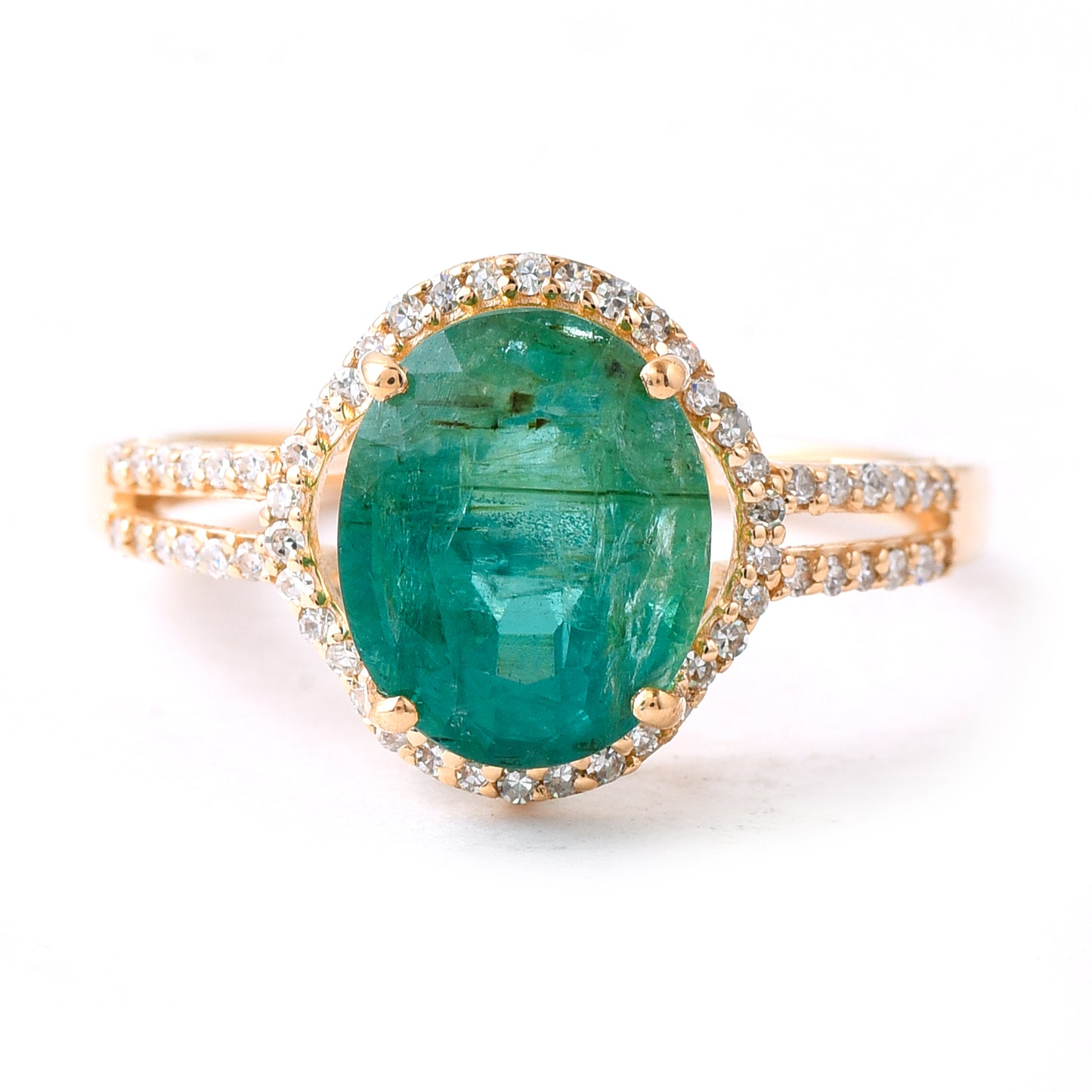 3.14 Ct Oval Mixed Cut Natural Emerald 14K Gold Ring