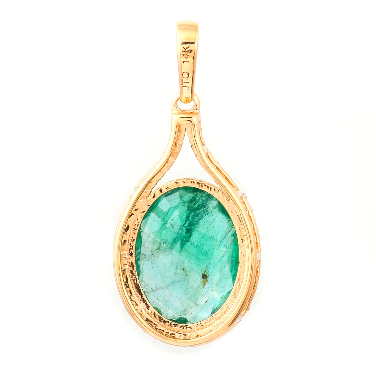 2.85 Ct Oval Mixed Cut Natural Emerald 14K Gold Pendant