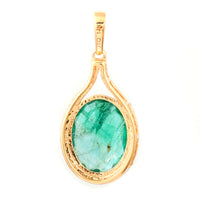 2.85 Ct Oval Mixed Cut Natural Emerald 14K Gold Pendant