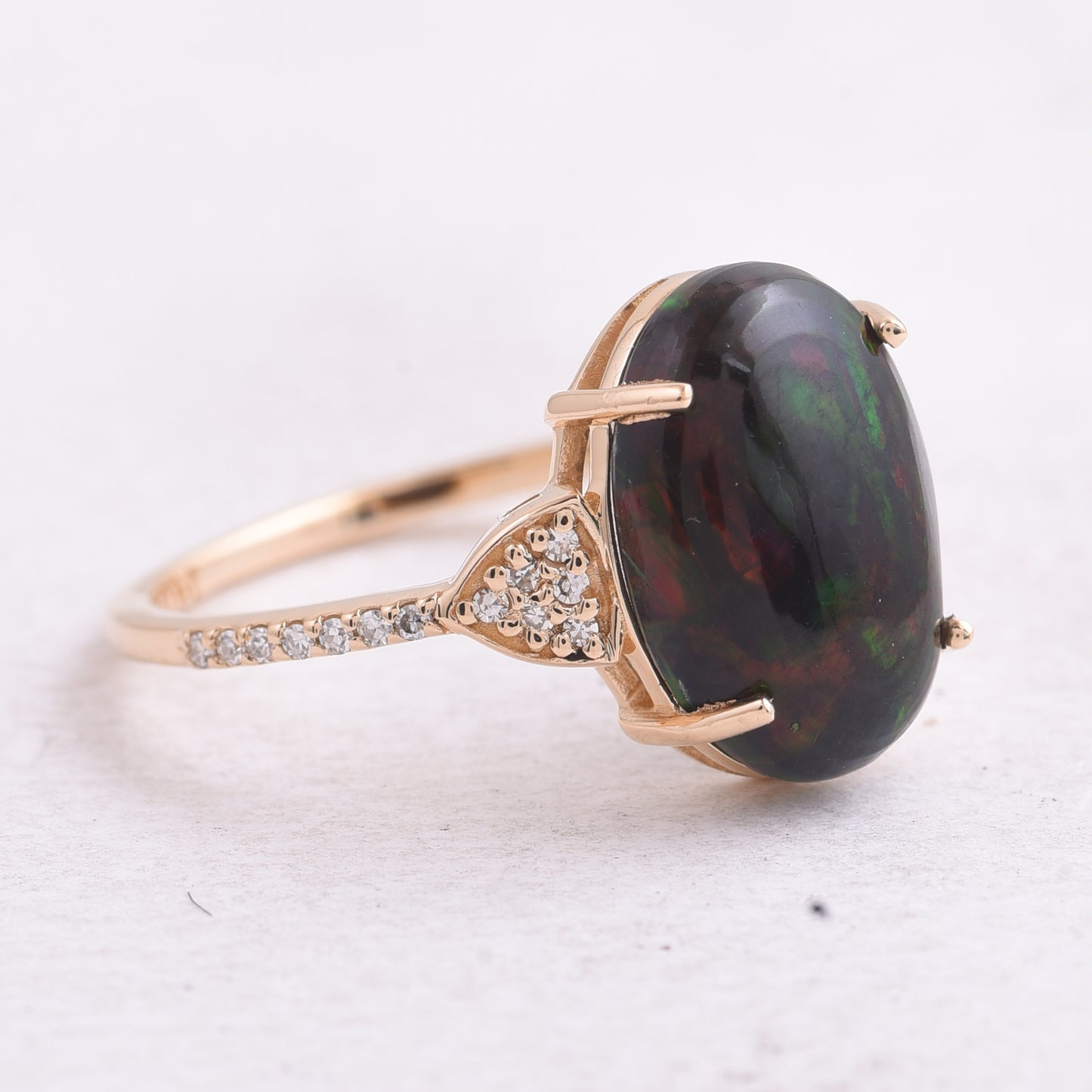 2.42 Ct Oval Cabochon Cut Natural Black Opal 14K Gold Ring