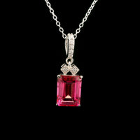 3.08 Ct Octagon Pink Topaz, White Zircon 925 Sterling Silver Pendant