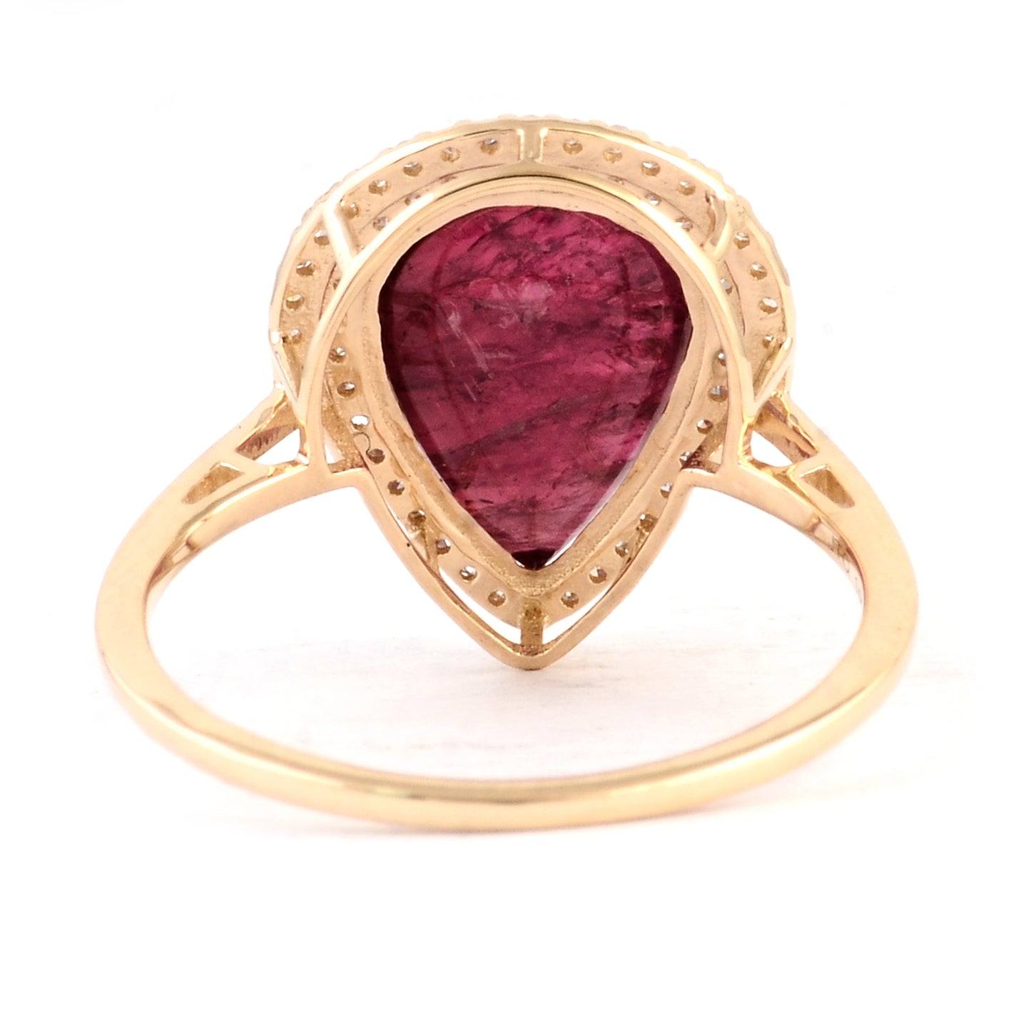 4.62 Ct Pear Cabochon Natural Tourmaline 14K Gold Ring