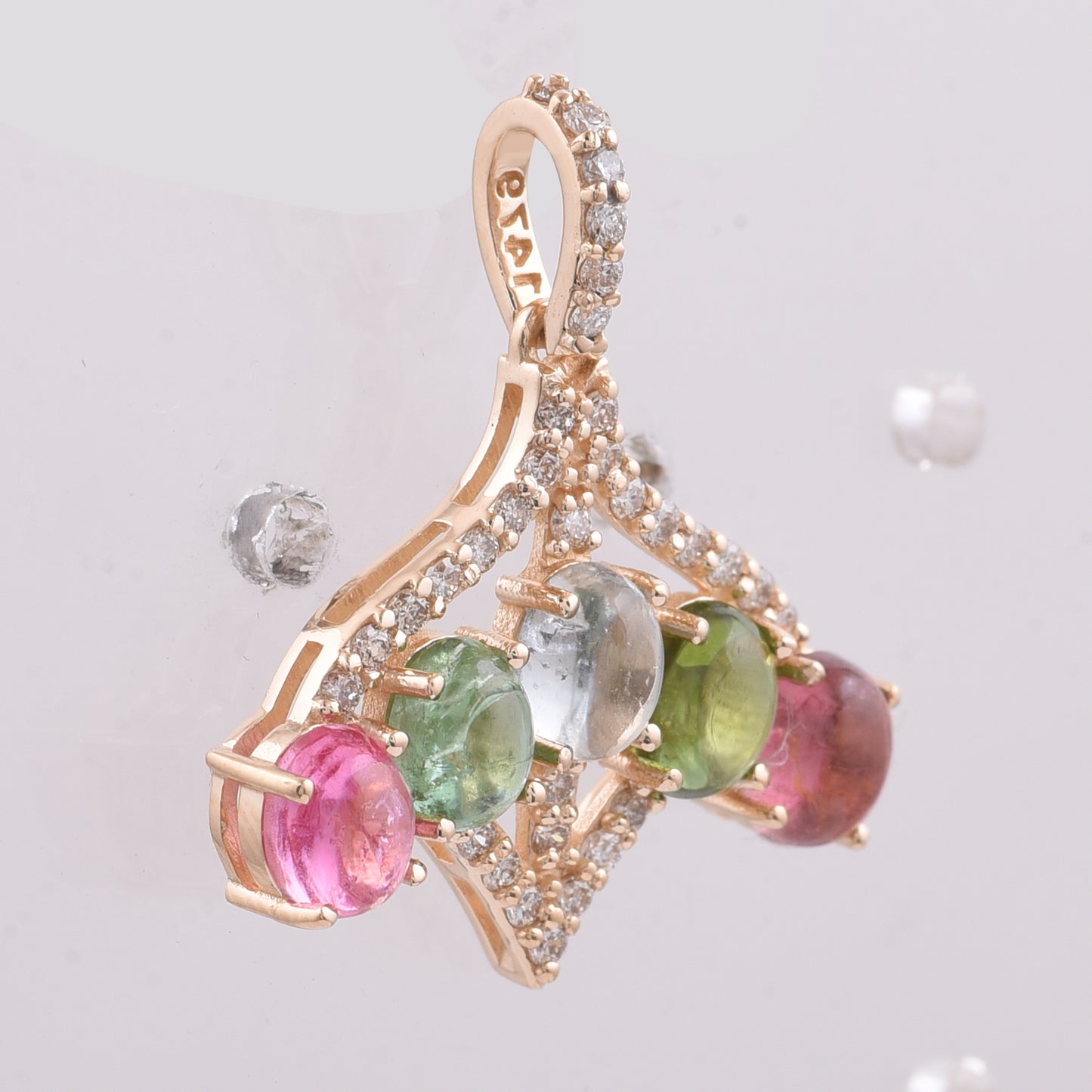 2.42 Ct Oval Cabochon Cut Natural Multi-Coloured Tourmaline 14K Gold Pendant