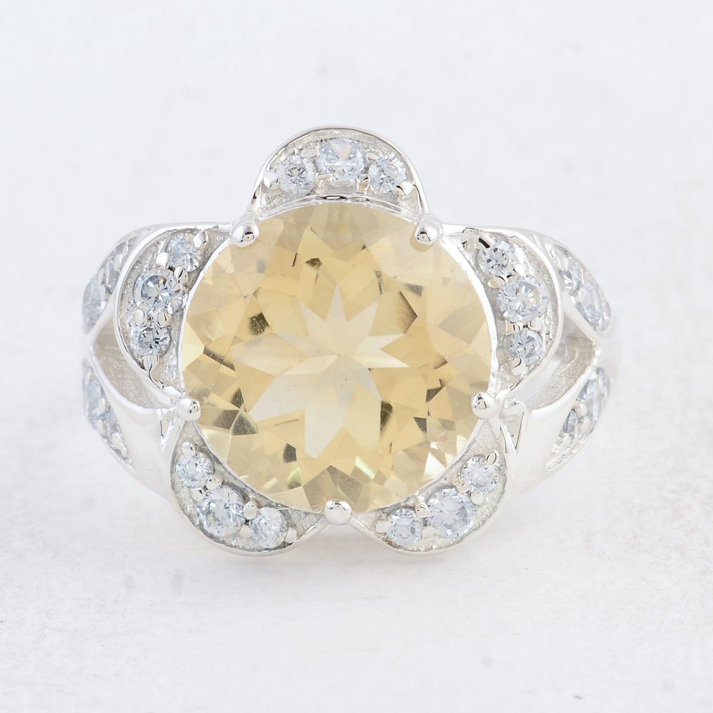 6.69 Ct Round Citrine 925 Sterling Silver Ring