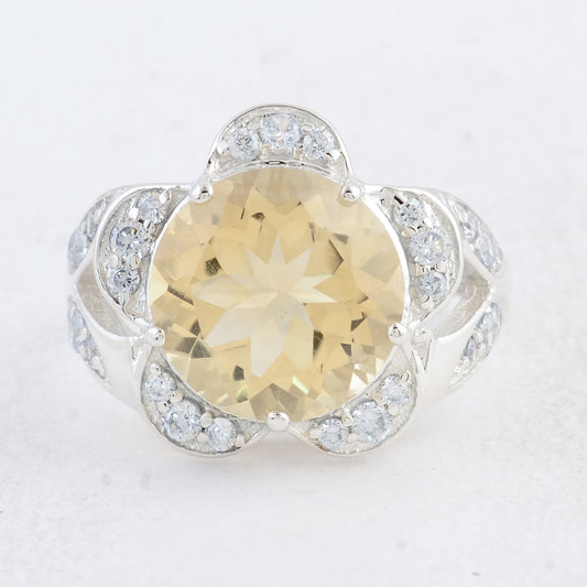 6.69 Ct Round Citrine 925 Sterling Silver Ring