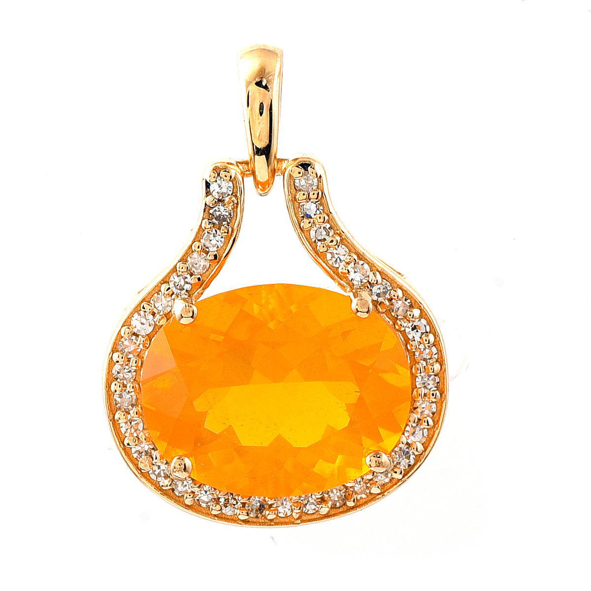 1.85 Ct Oval Mixed Cut Natural Fire Opal 14K Gold Pendant