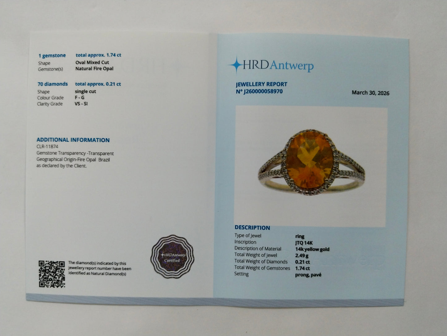 1.95 Ct Oval Mixed Cut Natural Fire Opal 14K Gold Ring
