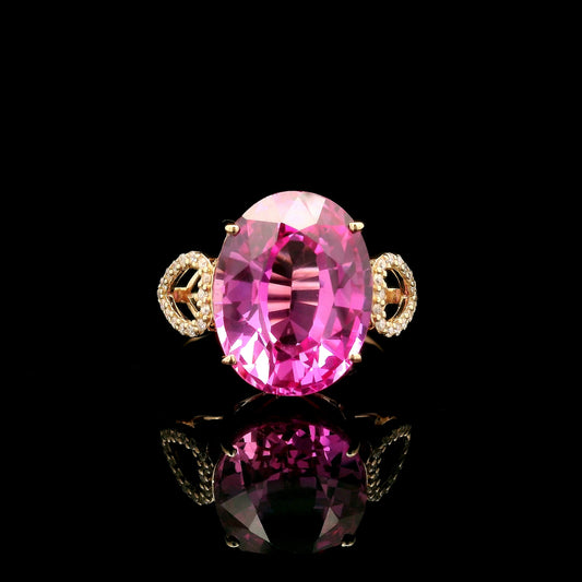 9.02 Ct Oval Mixed Cut Lab Grown Pink Sapphire 14K Gold Ring