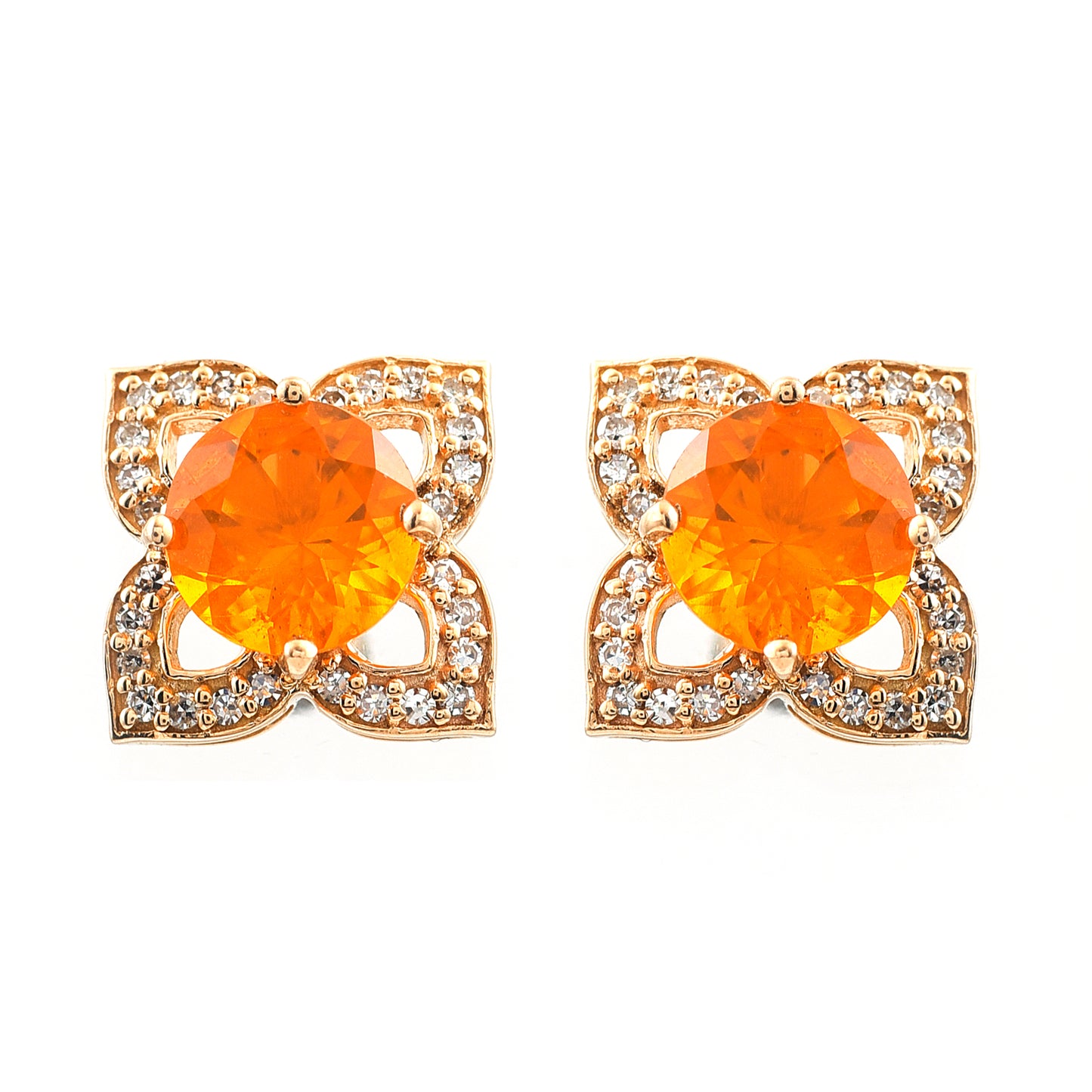 1.36 Ct Round Cabochon Cut Natural Fire Opal 14K Gold Earrings