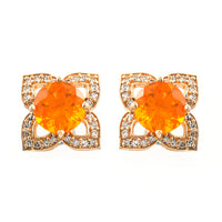 1.36 Ct Round Cabochon Cut Natural Fire Opal 14K Gold Earrings