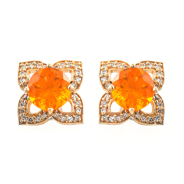 1.36 Ct Round Cabochon Cut Natural Fire Opal 14K Gold Earrings