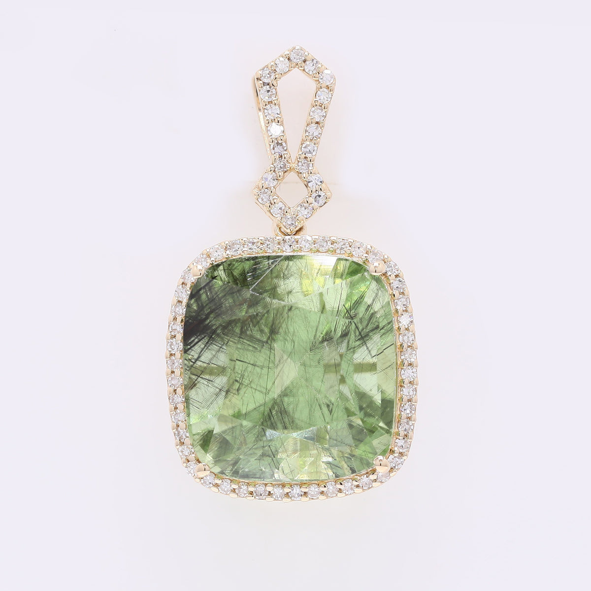 11.89 Ct Cushion Mixed Cut Natural Peridot 14K Gold Pendant