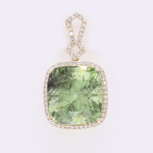 11.89 Ct Cushion Mixed Cut Natural Peridot 14K Gold Pendant