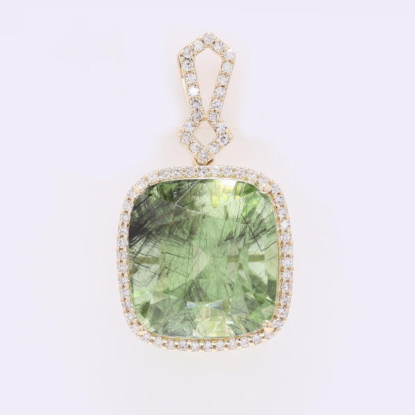 11.89 Ct Cushion Mixed Cut Natural Peridot 14K Gold Pendant