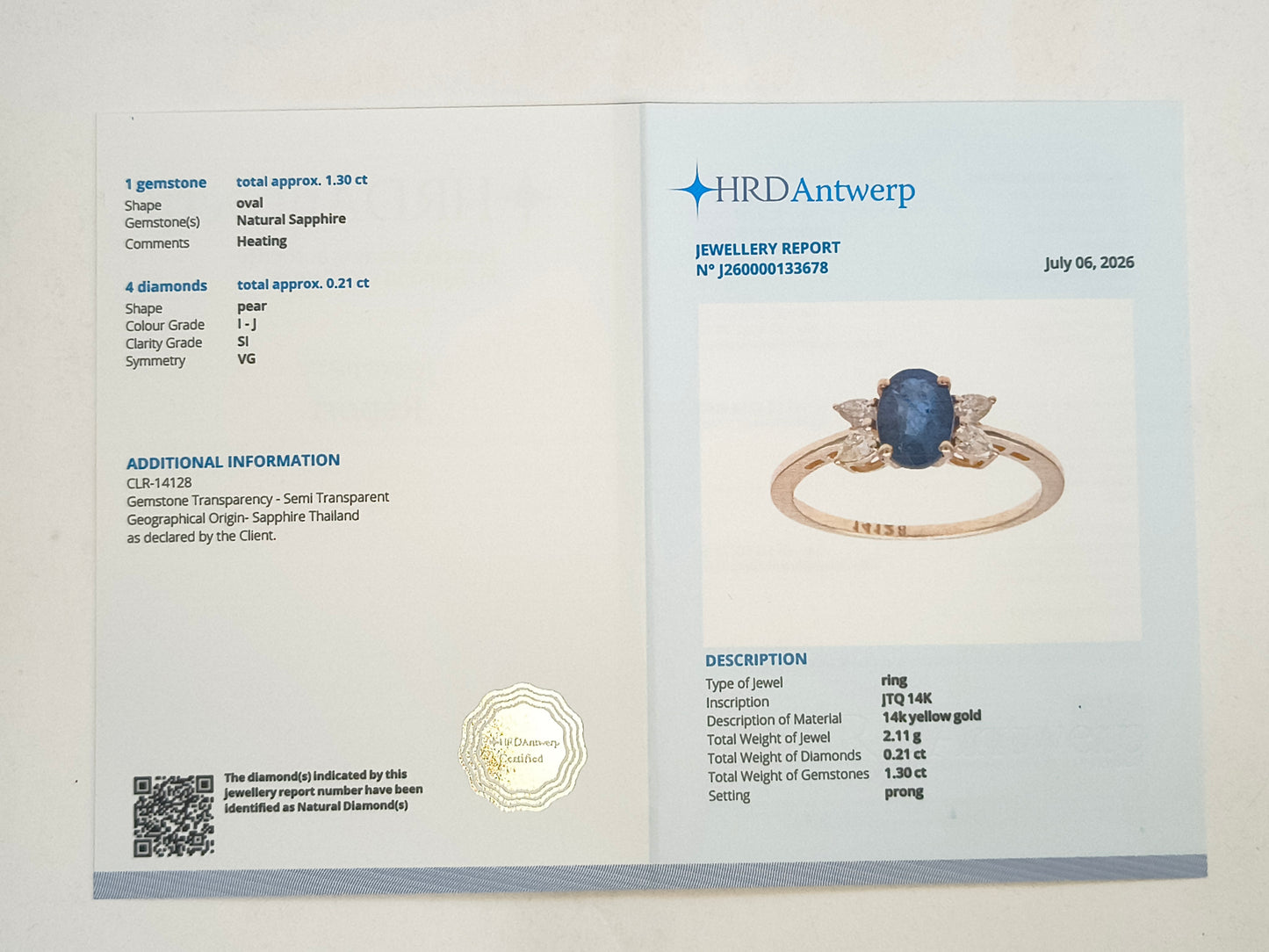 1.51 Ct Oval Natural Sapphire 14K Gold Ring