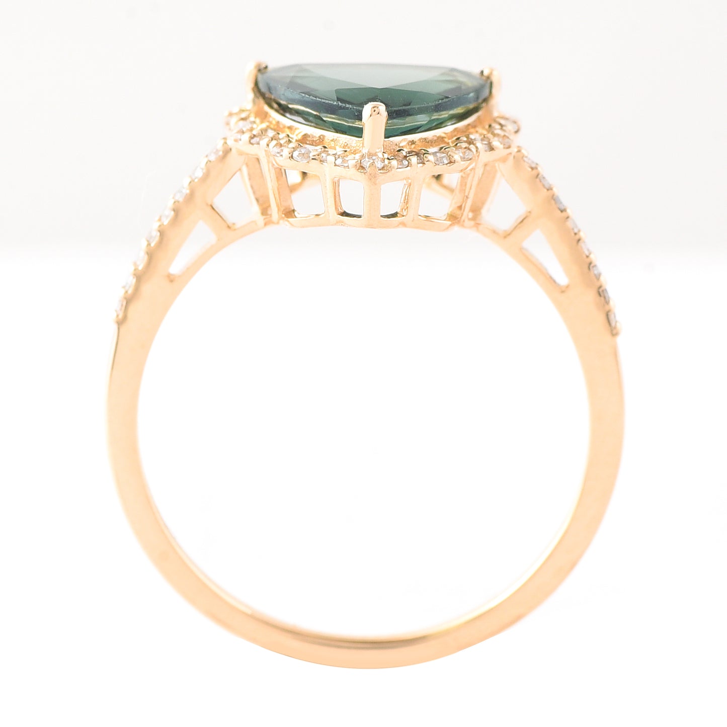 2.05 Ct Triangle Mixed Cut Natural Green Tourmaline 14K Gold Ring
