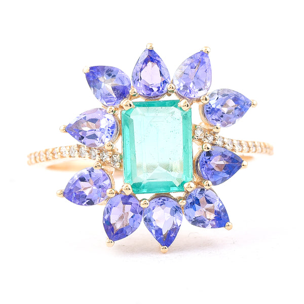 2.62 Ct Octagon Step Cut Natural Emerald 14K Gold Ring