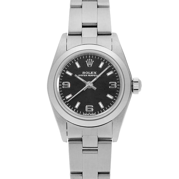 Rolex Oyster Perpetual 76080 Black 369 White Bar K Series Pre-owned Women's