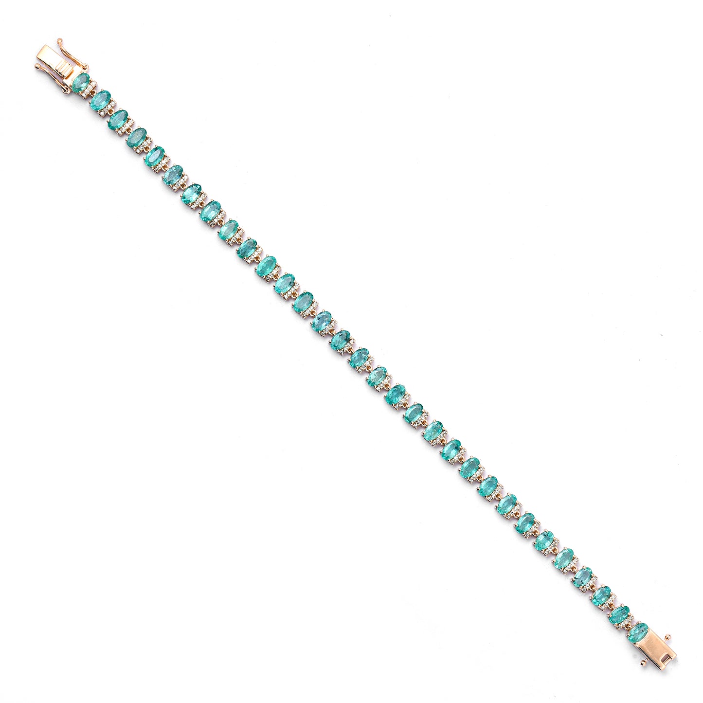 6.79 Ct Oval Mixed Cut Natural Emerald 14K Gold Bracelet