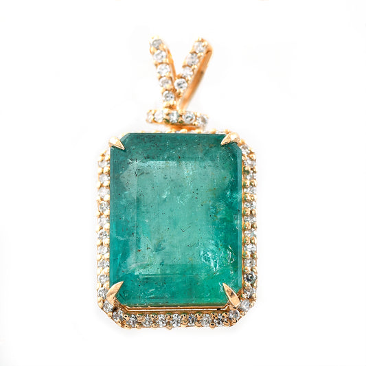 6.22 Ct Octagon Step Cut Natural Emerald 14K Gold Pendant