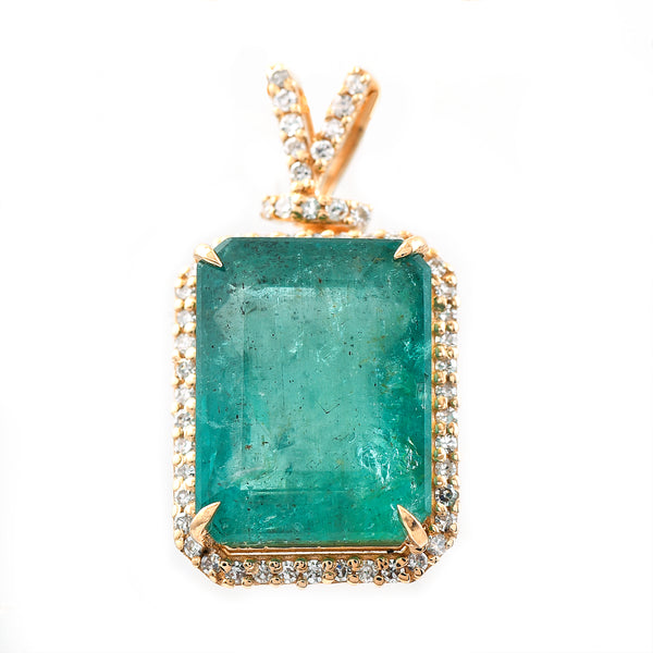 6.22 Ct Octagon Step Cut Natural Emerald 14K Gold Pendant