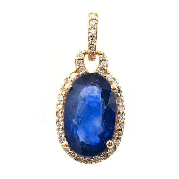 2.42 Ct Oval Mixed Cut Natural Sapphire 14K Gold Pendant