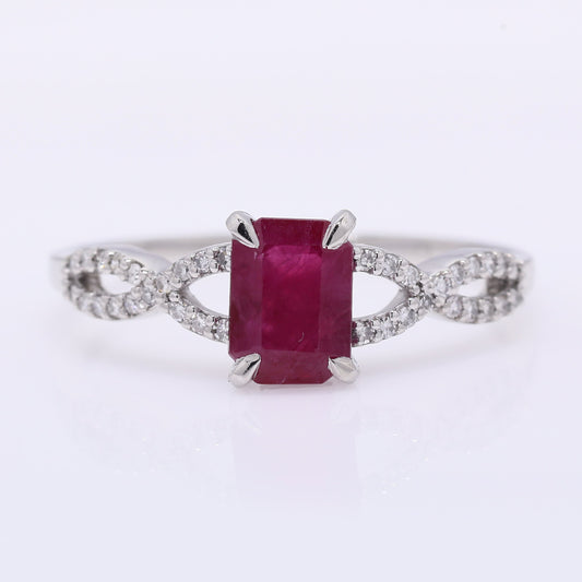 1.26 Ct Octagon Step Cut Natural Ruby 950 Platinum Ring