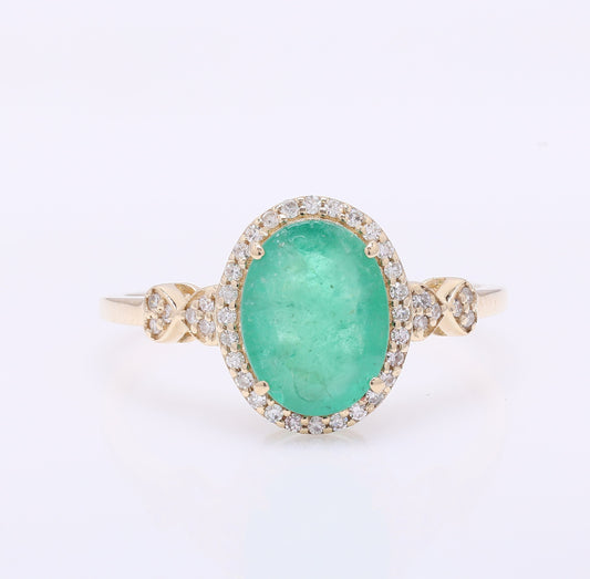 1.89 Ct Cushion Mixed Cut Natural Emerald 14K Gold Ring
