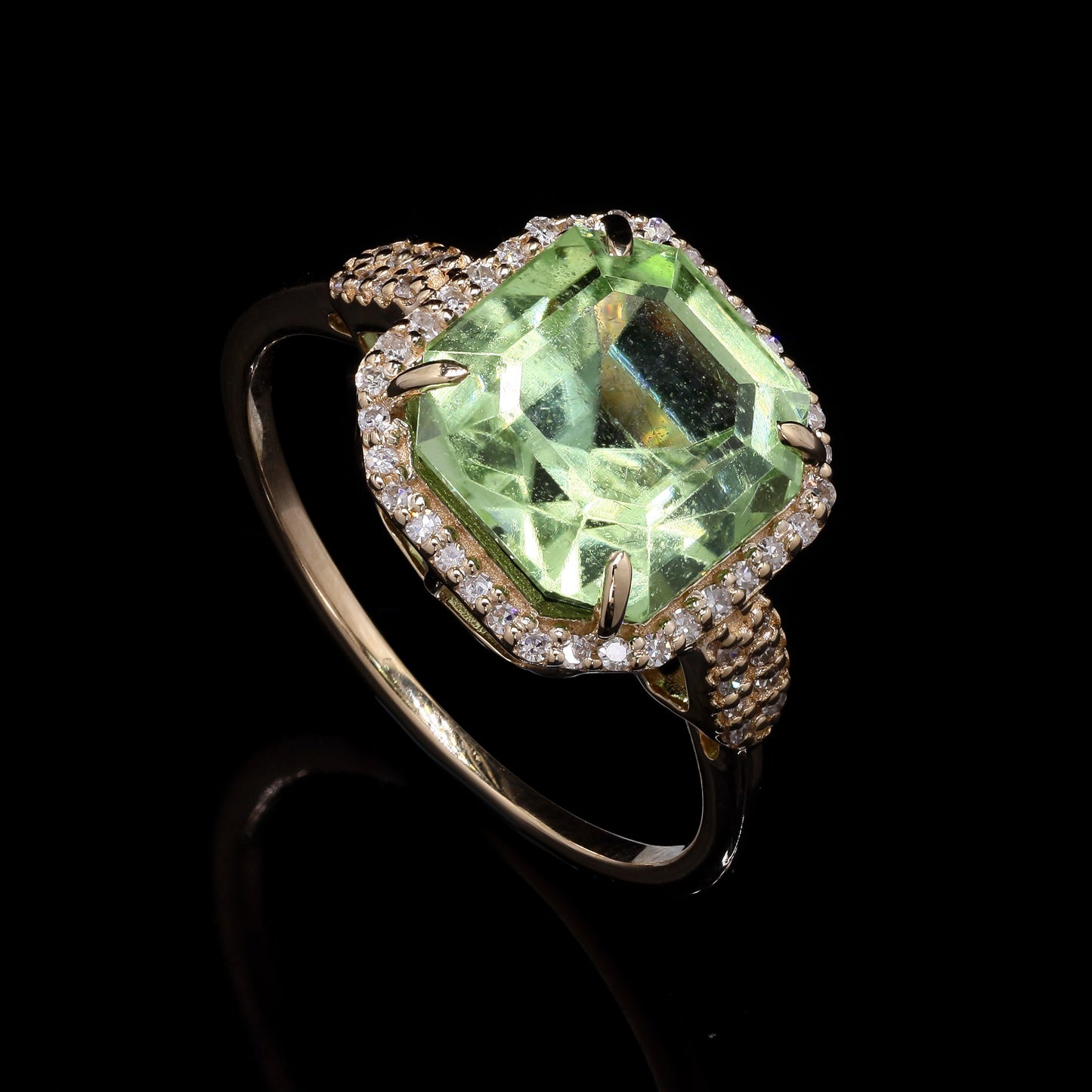 4.75 Ct Octagon Step Cut Natural Peridot 14K Gold Ring