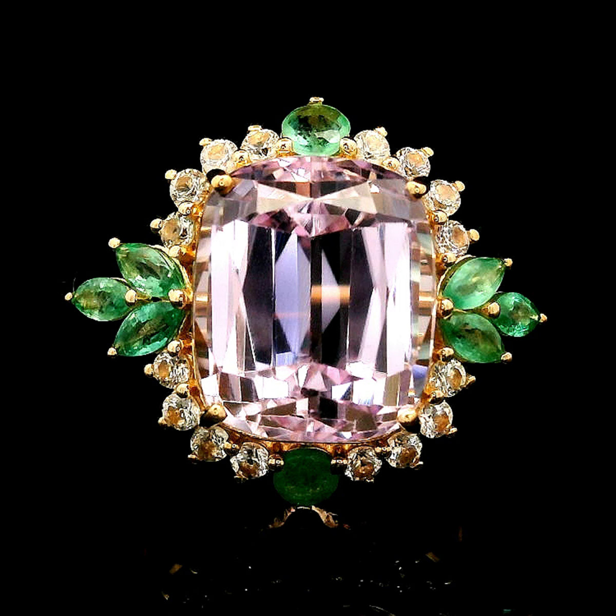 10.25 Ct Cushion Kunzite 14K Gold Ring