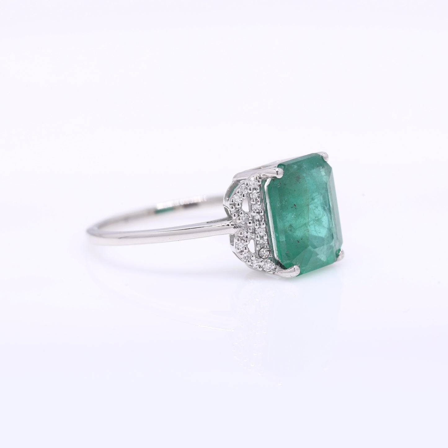 3.06 Ct Octagon Step Cut Natural Emerald 950 Platinum Ring