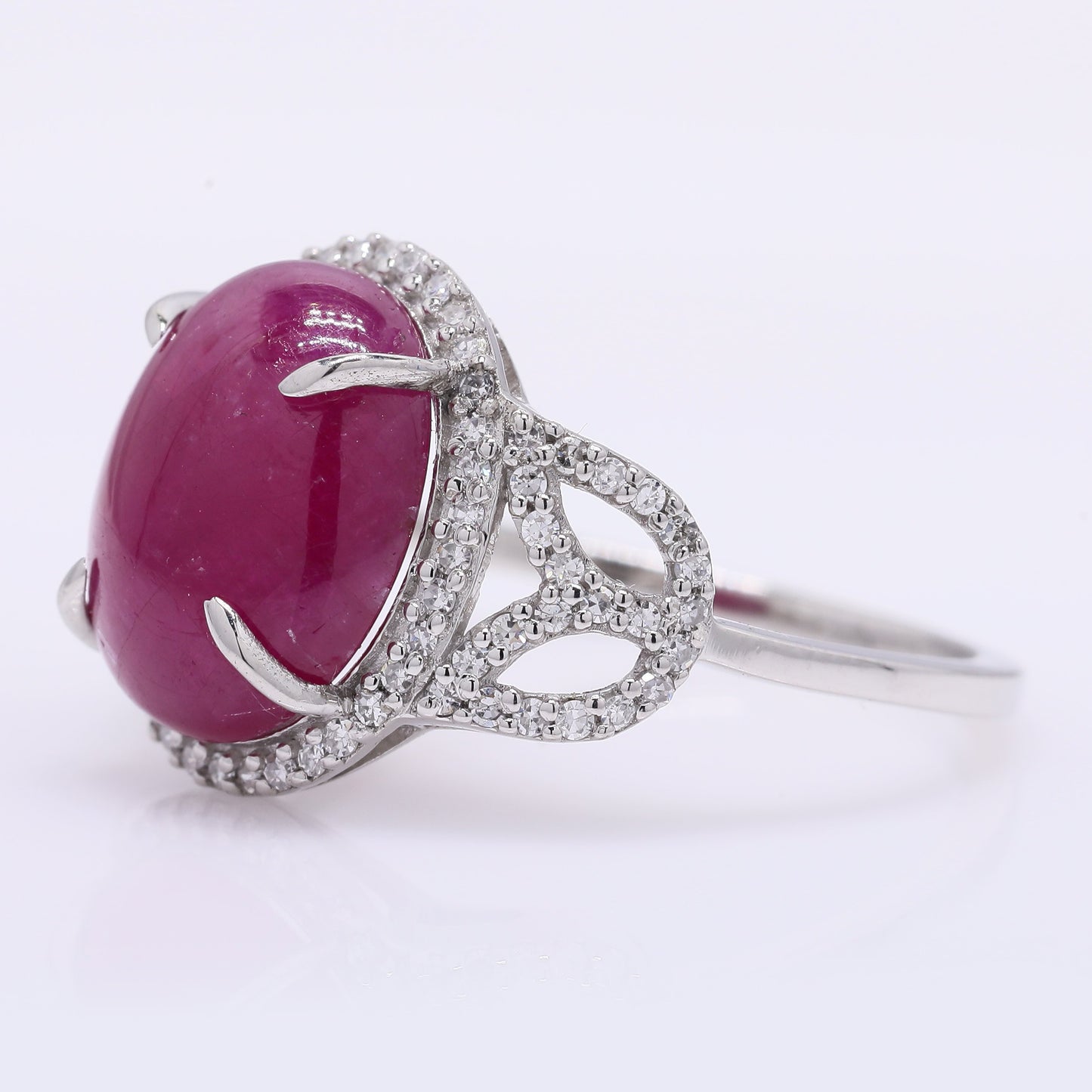 5.94 Ct Oval Cabochon Cut Natural Ruby 950 Platinum Ring