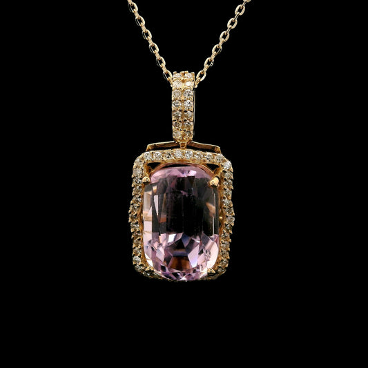 6.00 Ct Cushion Kunzite 14K Gold Pendant