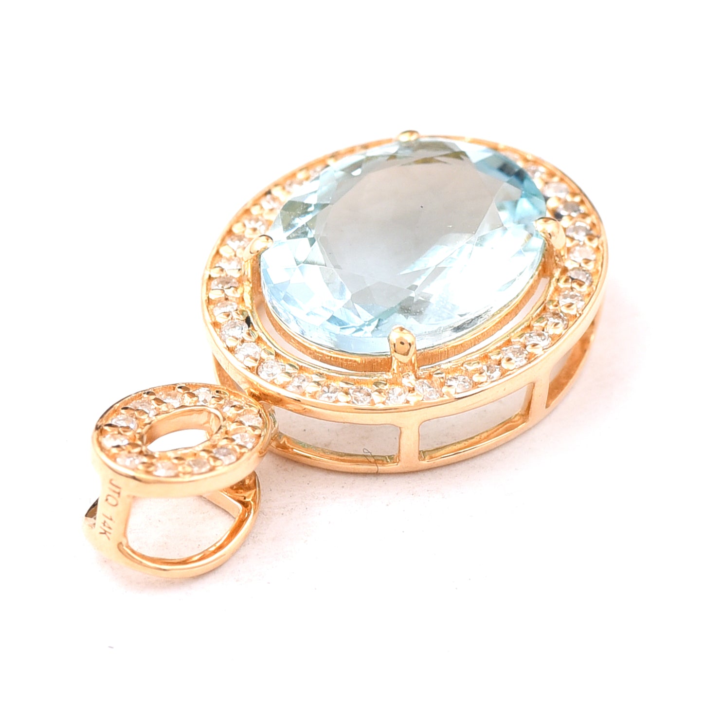 2.34 Ct Oval Mixed Cut Natural Aquamarine 14K Gold Pendant