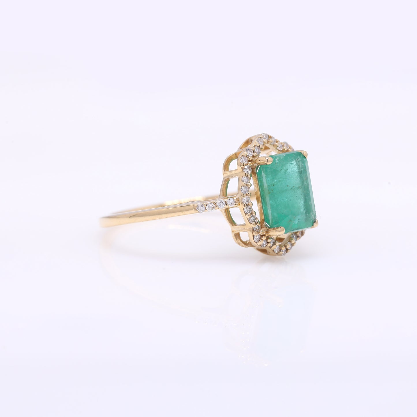 1.97 Ct Octagon Step Cut Natural Emerald 14K Gold Ring